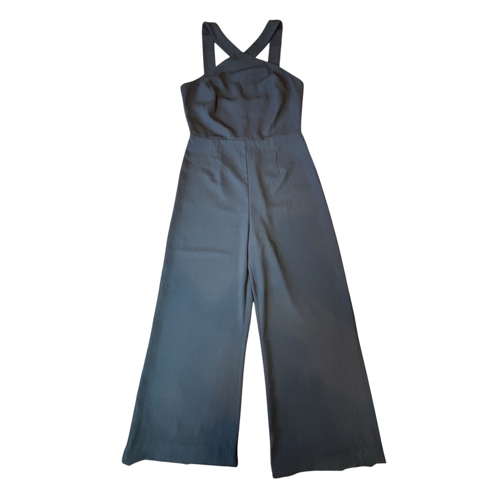 Evening Party Jumpsuit Criss Cross Halter Wide Leg Black
